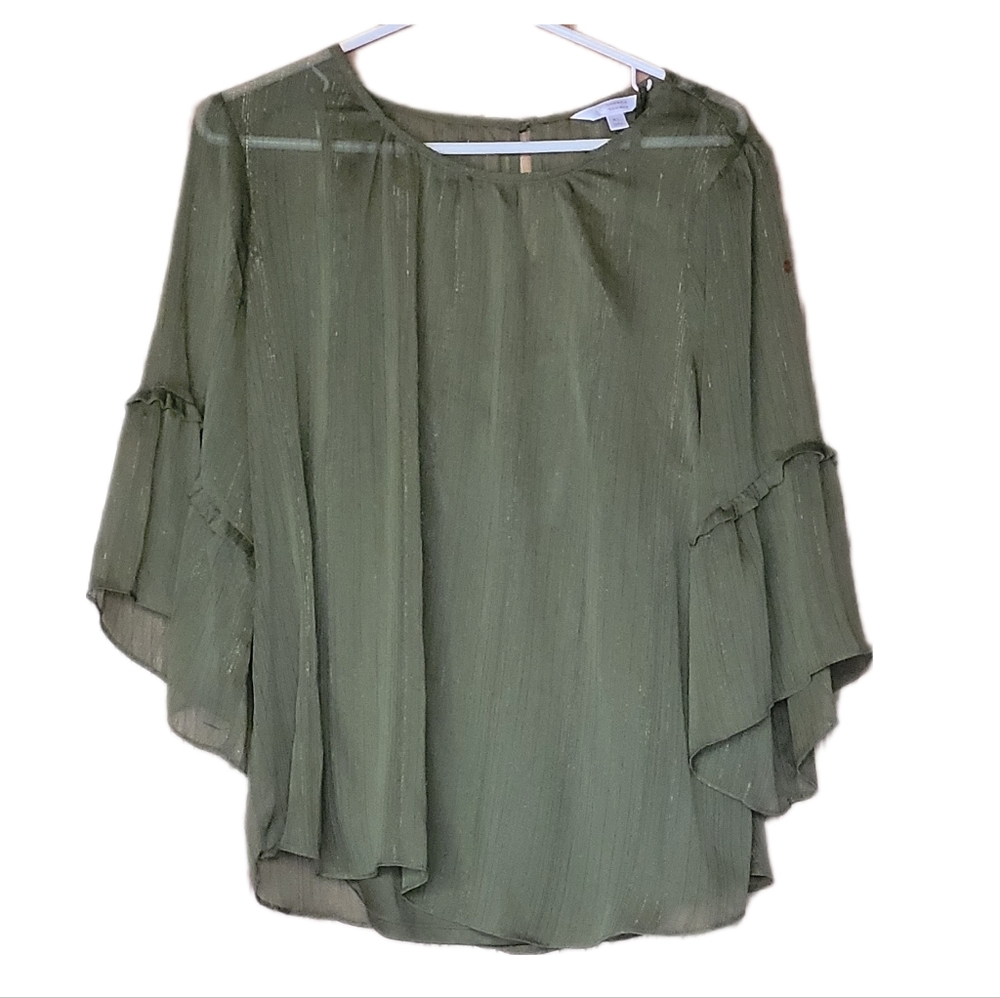 GREEN LC - Lauren Conrad Sheer Bell-Sleeve Blouse , Size XL